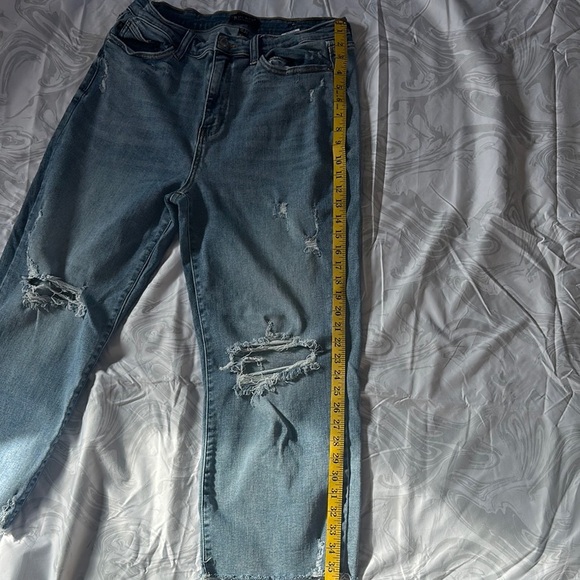 Judy Blue Boyfriend Jeans with Ripped Knees and Frayed Hem in Blue - Picture 7 of 12
